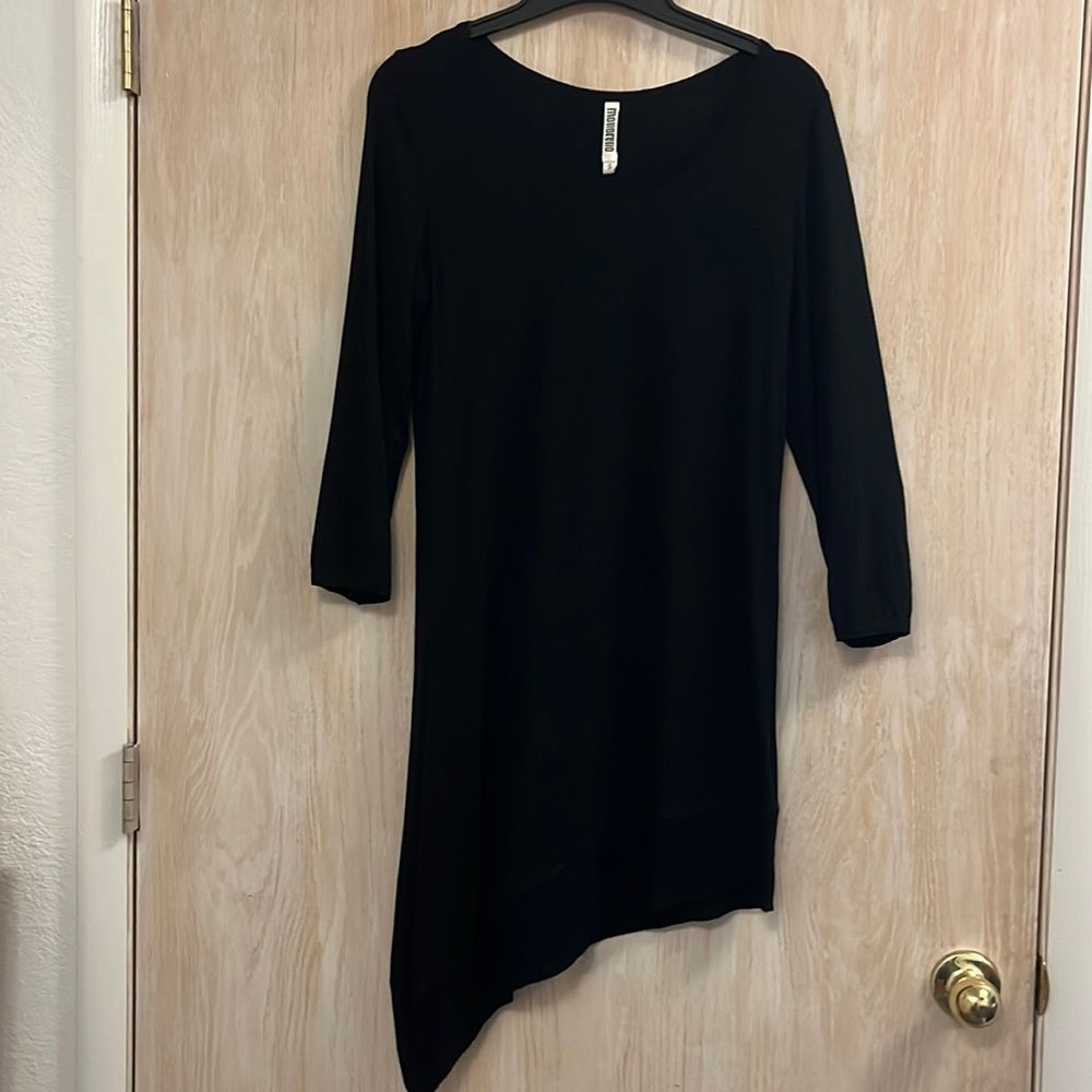 Black 3/4 Sleeve Asymmetrical Dress